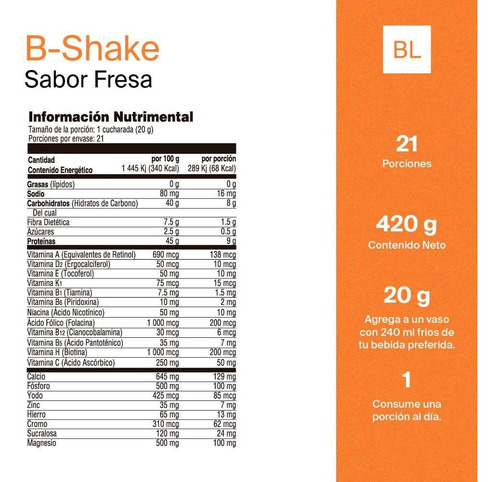 B Shake Malteada De Fresa Con 3 Proteínas