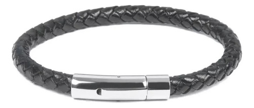 Pulsera Moda Hombre Cuero Genuino Acero Inoxidable Broche