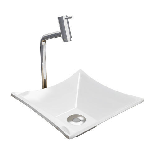 Cuba Pia De Apoio Quadrada 29x29cm Branca Com Torneira Bica Alta E Válvula Para Banheiro E Lavabo