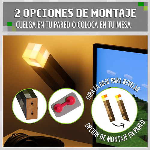 Lámpara Antorcha Minecraft Brownstone Luz Nocturna Led De S