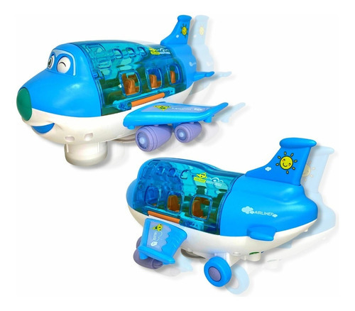 Avião Musical Azul Gira Bate E Volta Luz Brinquedo Infantil