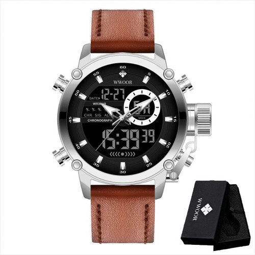 Relojes De Cuero Con Calendario Luminoso Wwoor Quartz Color De La Correa Brown White Black