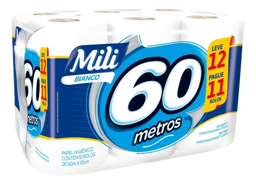 Papel Higiênico Bianco Folha Simples 12 Unidades Mili