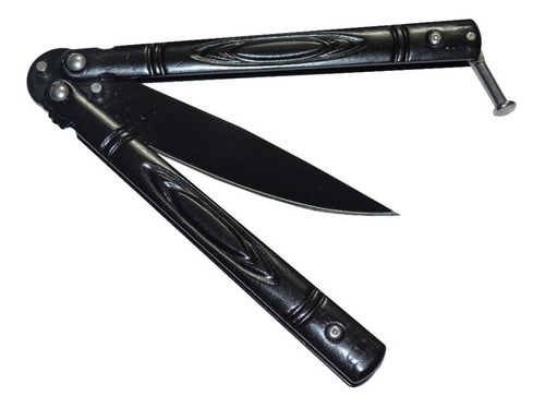 Cuchillo Navaja Mariposa Con Filo Balisong Negro Con Diseño