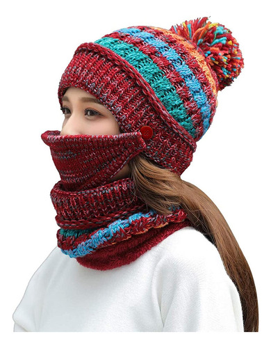 Gorro Con Bufanda Mujer Y Tapa Boca Conjunto Invierno Fr [u]