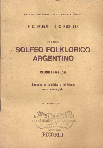 Solfeo Folklorico Argentino - Galeano - Ricordi