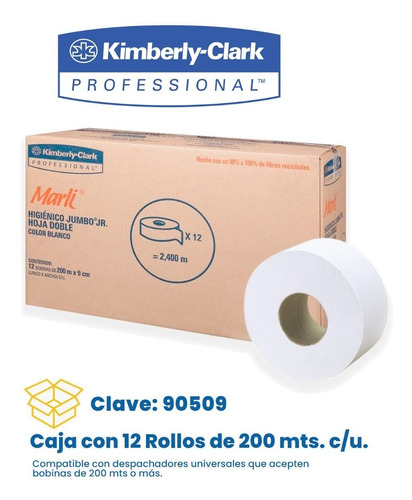 Papel Higiénico Jumbo Jr Marli Caja 12 Rollos 200m C/u 90509