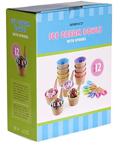 Greenco - Juego De 12 Cuencos Y Cucharas Para Helado De Colo