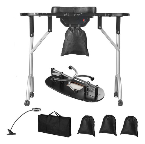 Mesa Profesional Portatil Manicure Uñas Salon Plegable Led Color Negro