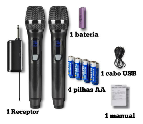 Kit 2 Microfones Sem Fio Profissional Uhf Led Com Receptor