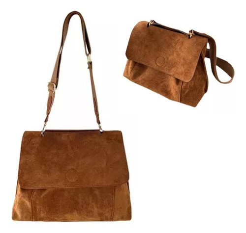 Bolso De Hombro Ancho De Gamuza Vintage Para Mujer, Bolso De