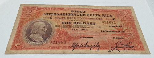Billete Costa Rica 2 Colones 1937 - Caja Conversion