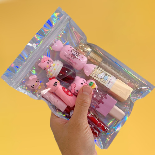 Kit De 7 Gloss Labiales Hello Kitty Favor Beauty Mujer Bella Multicolor Y Transparente