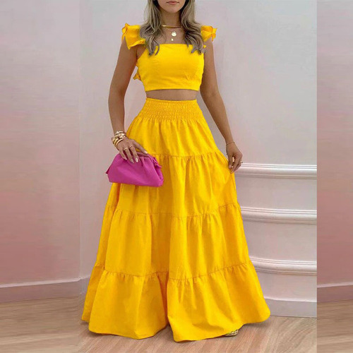 Elegante Conjunto De Dos Piezas De Camiseta Sin Mangas Y Fal