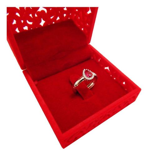 Conjunto De Ouro Branco 18k Com Rubi Sintético E Zircônias