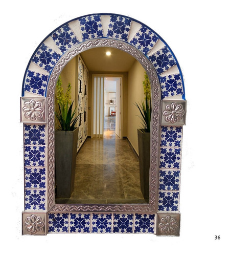 Imagen 1 de 1 de Espejo Arco Marco Latón Azulejo Talavera Poblana M36 Spj