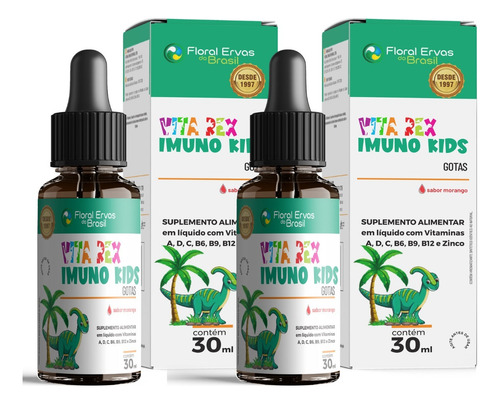 2x Imuno Kids Vit A D3 C B6 B9 B12 Zinco Gotas Sabor Morango