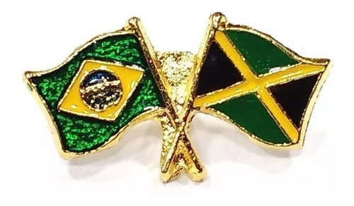 Bótom Pim Broche Bandeira Brasil X Jamaica Folheado A Ouro