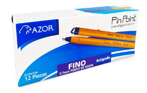 Boligrafo Azor Pinpoint Punto Fino 0.7 Mm Punta Aguja 12 Pzs Color Del Exterior Azul