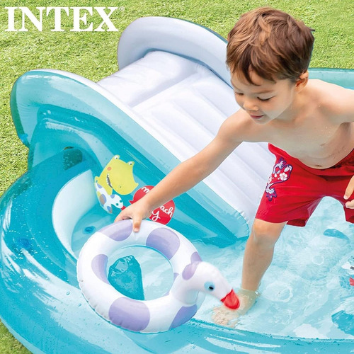 Centro De Juego Piscina Inflable Cocodrilo Bebes Intex Color Verde