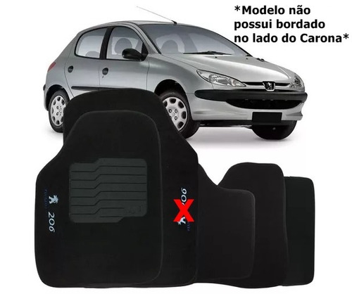 Jogo De Tapetes Peugeot 206 Preto Logo Bordado Carpete 5 Pçs