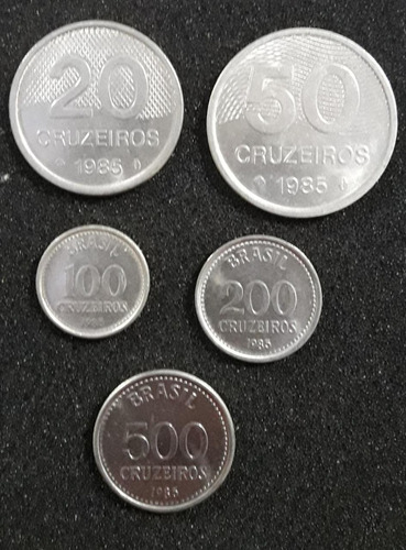 Set Moedas 20, 50, 100, 200 E 500 Cruzeiros Ano 1985 Brasil