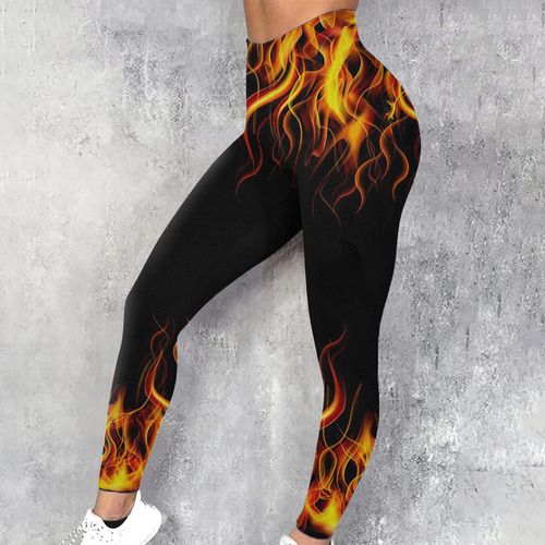 Calças Femininas Z Com Estampa Flamejante E Leggings Fitness