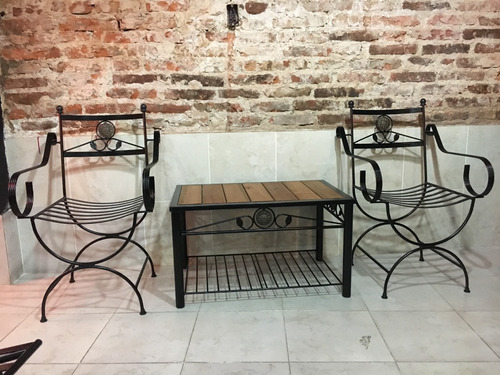 Imagen 2 de 2 de 2 Sillones De Hierro + Mesa Ratona Industrial Forjado Jardin