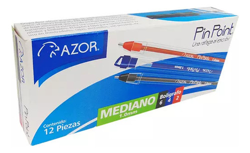 Pluma Punto Mediano Pin Point 1.0 Mm Caja Con 12 Pzas Transparente Surtido