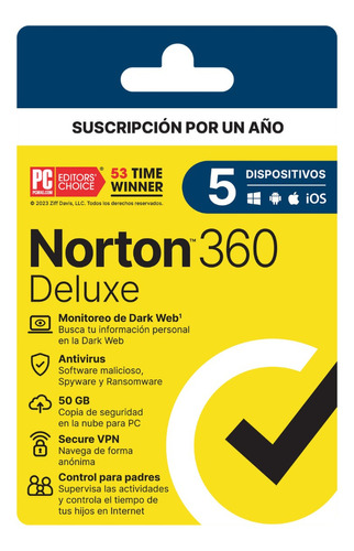 Norton 360 Deluxe 50gb 5 Dispositivos 1 Año