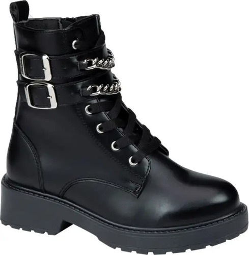 Bota Infantil Tipo Militar Bambino 5614   Negra Con Cadenas