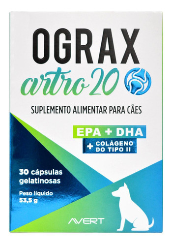 Ograx Artro 20 Suplemento Cães 30 Cápsulas