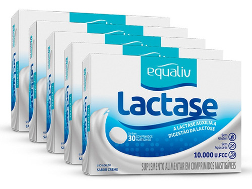 Kit 5 Lactase Equaliv 30 Comprimidos Mastigáveis Sabor Neutro