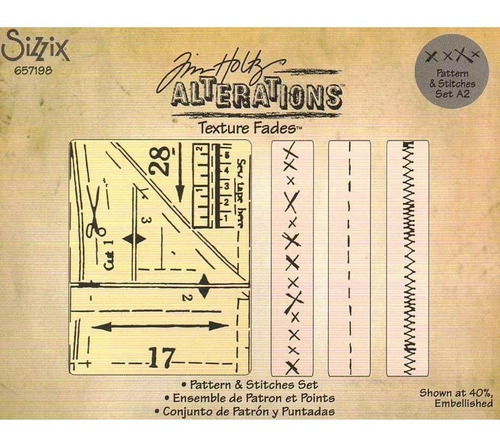  Sizzix Embossing Folder Texture Fades Pattern & Stitches