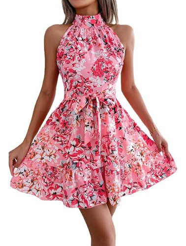 Vestidos Casuales Cortos Moda Floral Estampado Sin Manga