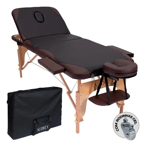 Maca Portátil Dobrável Audrey Pro2 Mesa Massagem Estética Cor preto com marrom
