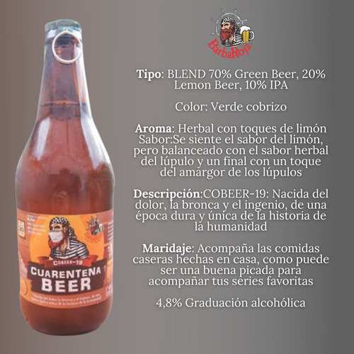 Imagen 2 de 10 de Cerveza Barba Roja Cuarentena Beer 500ml. Pack X 12