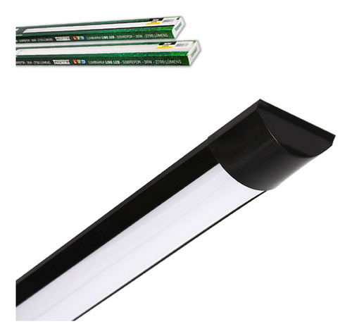 Kit 4 Luminaria Slim Preta 36w Sobrepor 100cm Neutra 4000k