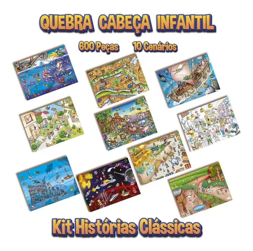 Kit 10 Quebra Cabeça Infantil - Histórias Clássicas - 60 Peças Cada -  Akikola