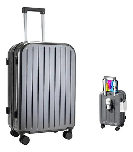 Gvfyy Maleta Mano Viaje 20in 10kg Rigida 4 Ruedas Con Portavasos,gris Maletero Duro Con Marco De Aluminio , Con Cerradura De 360°y Tsa,material Abs Ultra Resistente Para Viajes
