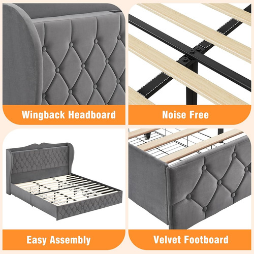 Bed Frame Idealhouse King Size C/ Cabecera Alta Grey