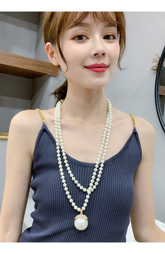 Elegante Collar De Suéter De Perlas De Estilo Coreano A La M
