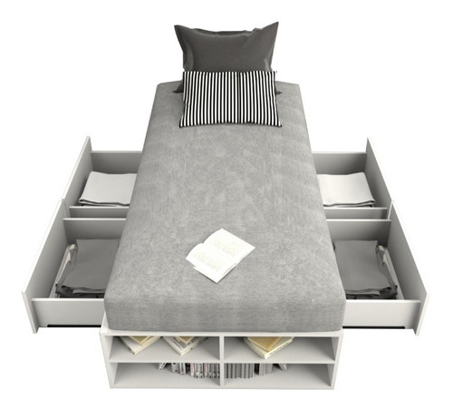 Imagen 3 de 8 de Cama De Una Plaza Box Juvenil C/ Cajones Moderna Minimalista