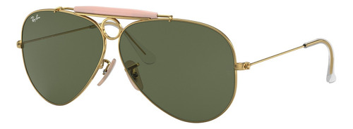 Anteojos de sol Ray-Ban Aviator Shooter 58, diseño Patrón, color pulido oro con marco de metal color polished gold, lente green clásica, varilla polished gold de metal - RB3138 W3401 58-09