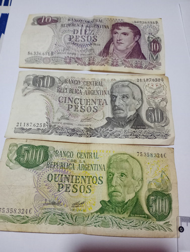 Lote De 3 Billetes Argentinos De 10, 50 Y 500 Ver Fotos