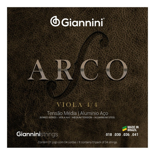 Encordoamento Para Viola De Arco Giannini Aluminio  + Nf