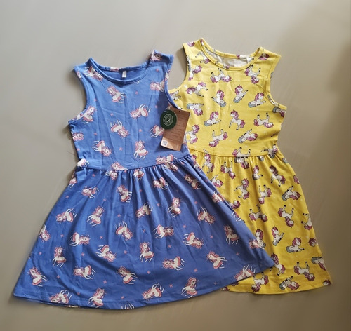 Vestidos De Algodón De Niñas Unicornios. Talla 5-6. 