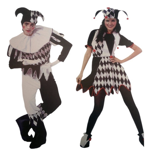 Disfraces De Carnaval De Halloween Para Hombres Y Mujeres, Divertido Cosplay, Disfraces De Payasos Con Sombrero, Innovadores Trajes En Blanco Y Negro