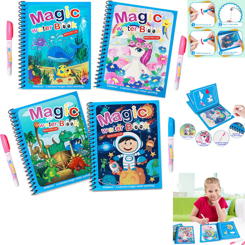 Pizarron Mágica Libro Dibujo Agua Graffiti Niños Regalo 4pcs