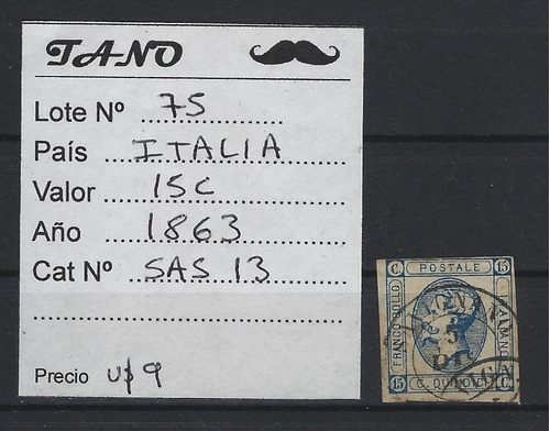 Lote75 Italia 15 Centesimi Año 1863 Sassone#13 Usado